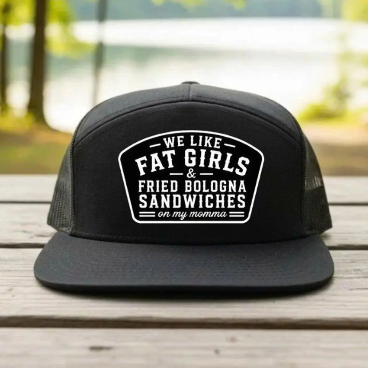 Fat Girls & Bologna Sandwiches Leather Patch Trucker Hat, Funny Western Cowboy Hat, Leather Patch Snapback Cap, Flat Brim Mesh Trucker Hat, Richardson 112 Style Hat, Ranch Rodeo Country Cap, Unisex Outdoor Gift