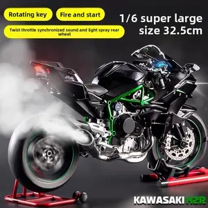 1:6 Scale Kawasaki Ninja H2R Die-Cast Motorcycle Model, with Ignition Activated Sound, LED Lights, Front Shock Absorption & High Detail Replica for Collectors & Gifts