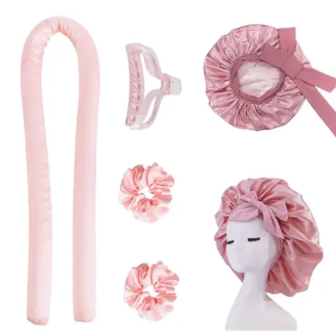 Women's Multi-Piece Heatless Curlers Set - Bonnet Silk, Adjustable Fit, Elastic Satin Sleep Cap, Curl Rods, Frizz-Free Overnight Hair Styling Tool, Curly Haircare Gift