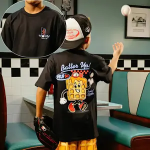 Batter Up Baseball 2-Side Youth T-Shirt, Retro Waffle Baseball Graphic Tee, Funny Baseball Lover Shirt, Vintage Sports Fan Tee,Game Day Gift