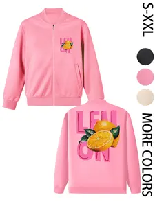 Women's American Street Style Hoodless Bomber Jacket with "LEMON" Print, Lightweight Zip-Up Jacket, American Street Style Print Design, Perfect for All Seasons, Casual & Street Style