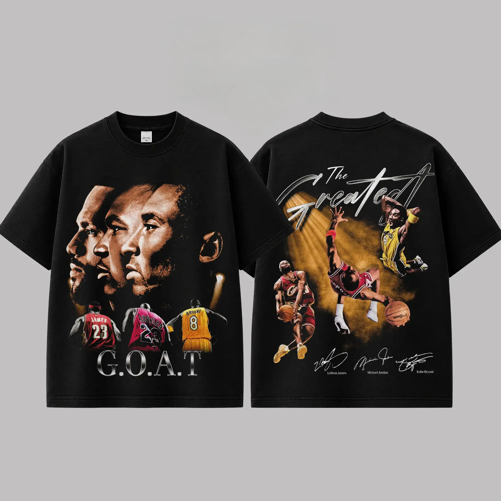 [ 🎉 100% Cotton] Retro The GOAT Basketball Graphic For Michael Jordan, Lebron James, Kobe Bryant, Basketball Streetwear Tee, Black Mamba, King James Fans Tee, Gift For Basketball Fan Graphic Tee