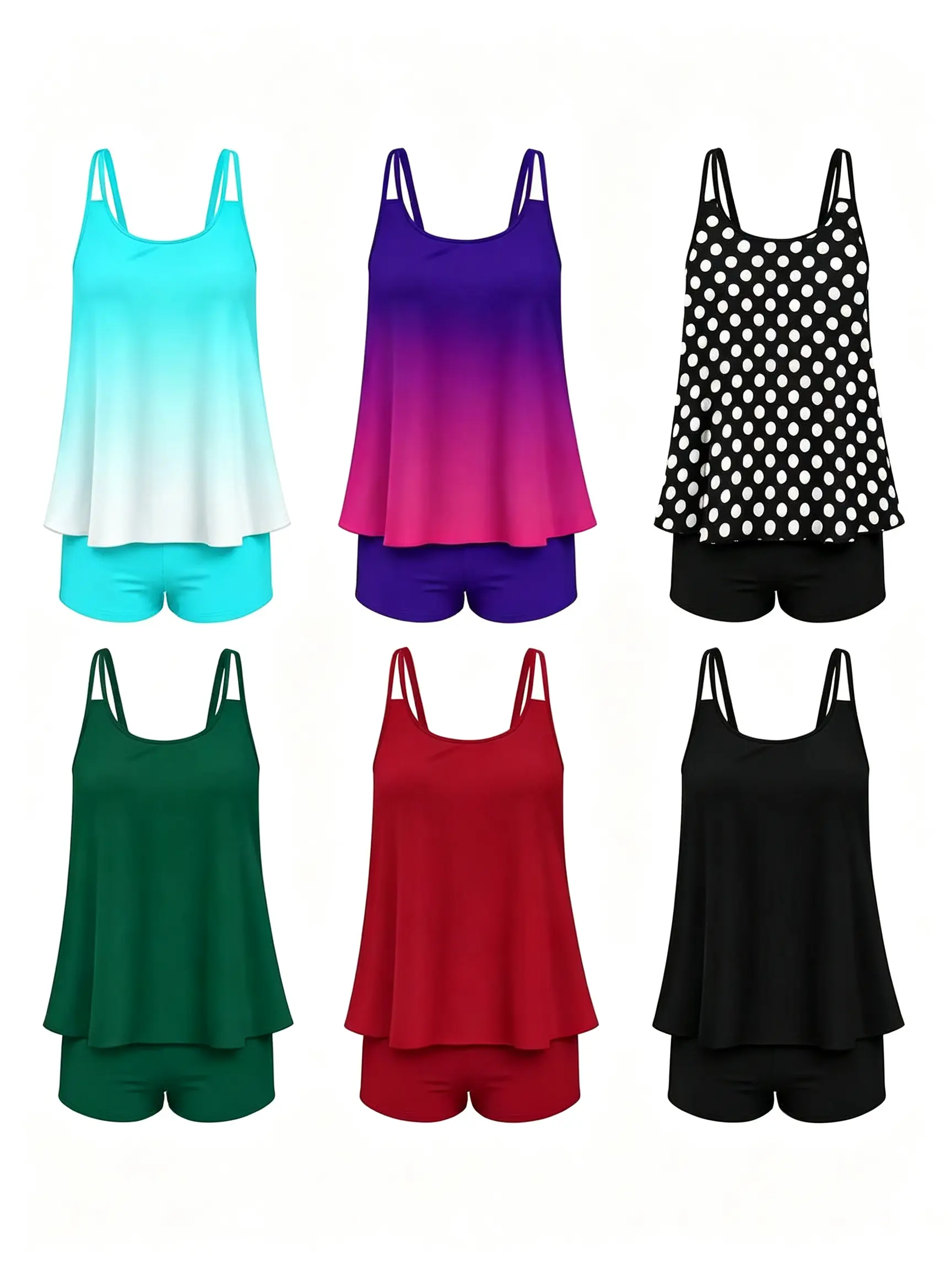 Women's 2-Piece Tankini Swimwear Set - Opaque Stretch Short Top, Loose Flared Pants, Quick-Drying Body Contouring Design, Stylish Swimwear Bathing Suit for Beach Relaxation, Lake Camping, Tankini With Shorts, Swimwear Bathing Suits