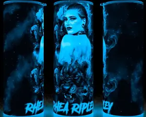 Glow in the Dark Rhea Ripley Wrestling with Black Panther Cup Mug Tumbler 20oz Stainless Steel Tumbler with Slide Closure Lid, Reusable Plastic Straw, Handmade Design - Drinkware