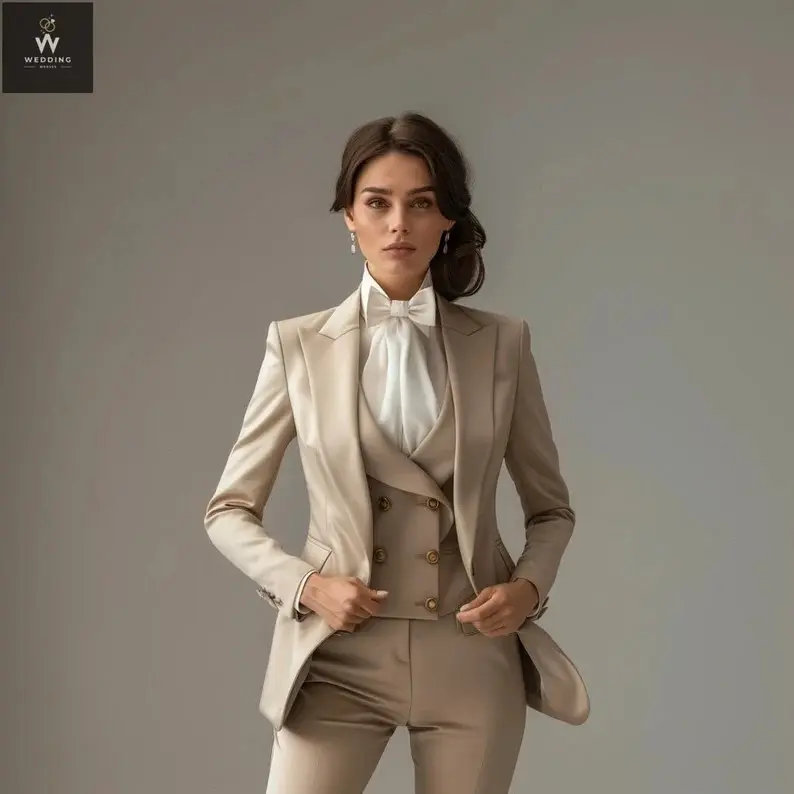 Biege coloured suit for women , Three pieceTuxedo suit , Dressy pant suits for women , women formal wear | Wedding Weaves
