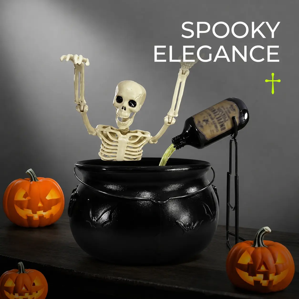 Floating Bottle Witch Cauldron Halloween Indoor Decor, Levitating Magic Potion Cauldron, LED Green Light Halloween Table Centerpiece, Vintage Spooky Decor For Kitchen Mantel, Halloween Party & Haunted House