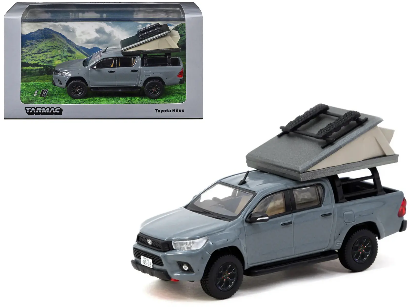 Toyota Hilux Pickup Truck RHD Gray with Camping Equipment "Road64" Series 1/64 Die Cast Model Car by Tarmac Works