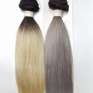 Human Hair Extensions & Pieces Ombre Blonde to Gray Colorway for Styling Options Straight Style Hair Weave