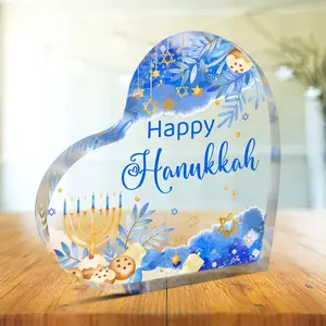 Happy Hanukkah Acrylic Heart Shaped Ornament, Hanukkah Gift, Home Decor for Living Room Bedroom, Gift for Friend & Family