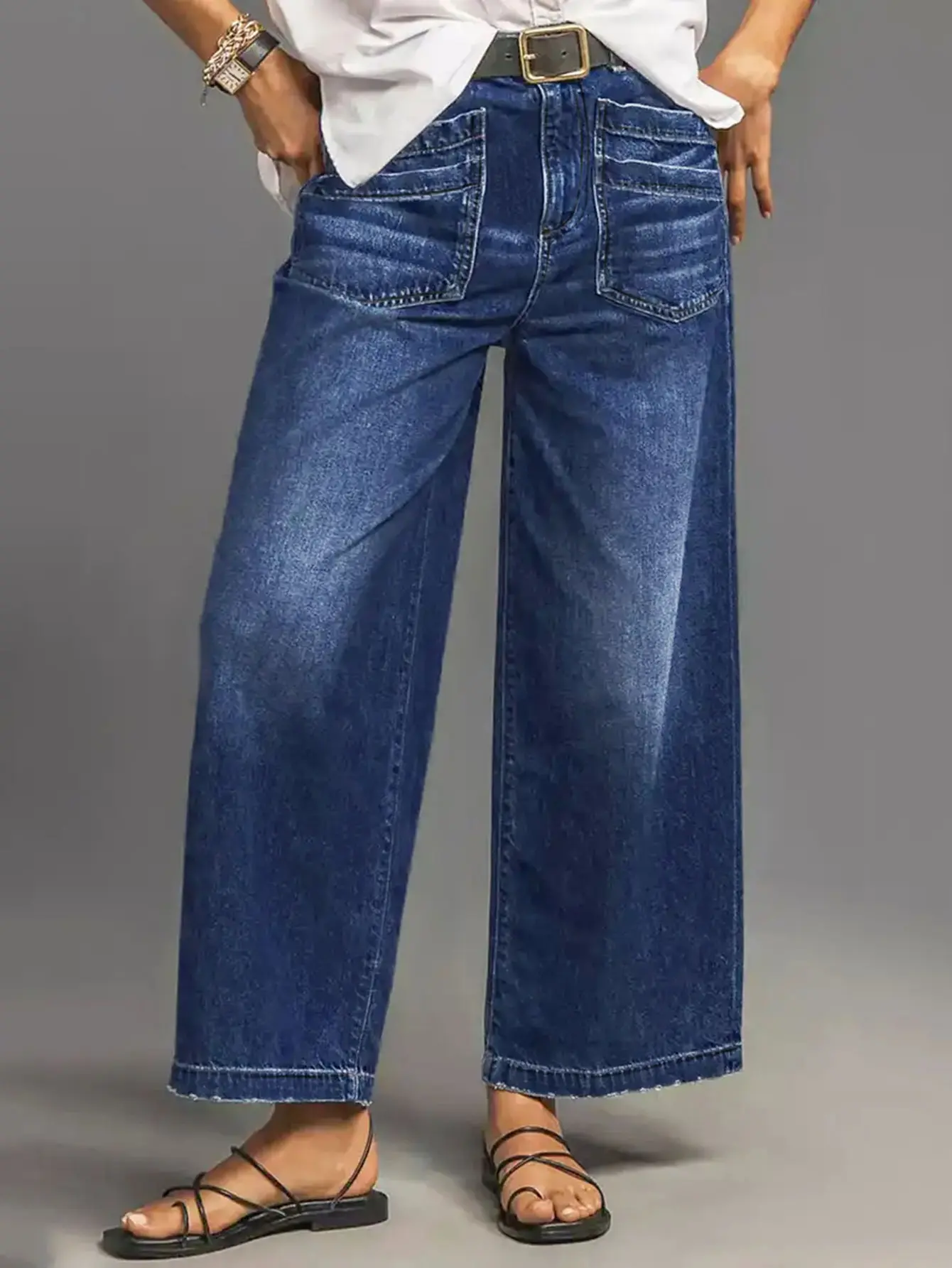 Women's Chic High-Waist Wide-Leg Stretch Jeans - Soft, Breathable Denim Bottoms for Casual, Everyday Wear