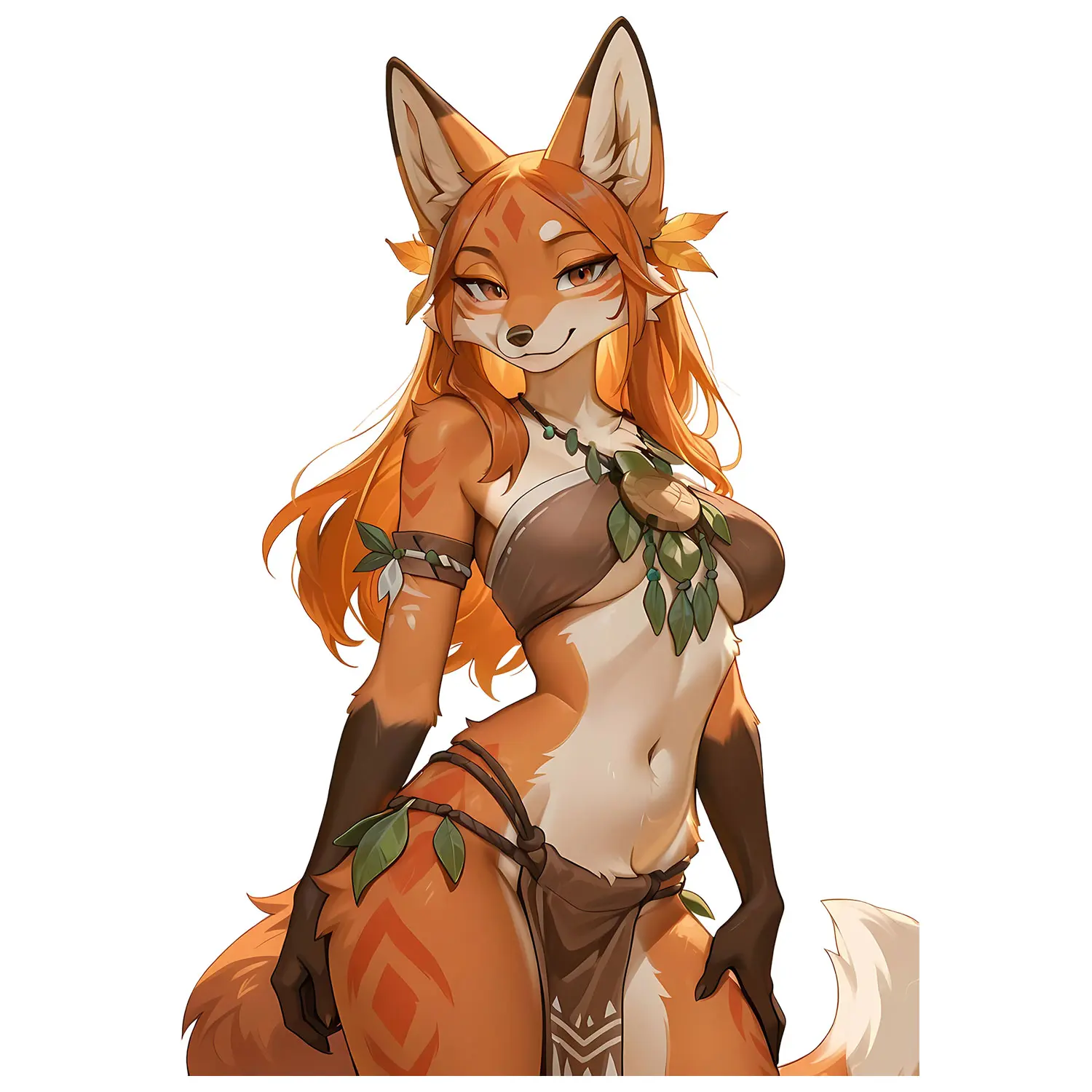 Charming Orange Fox Spirit Sticker, Nature-Inspired Fantasy Character with Leaf Accessories, Vinyl Decal for Laptop, Tumbler, Phone Case, Journal or Tablet
