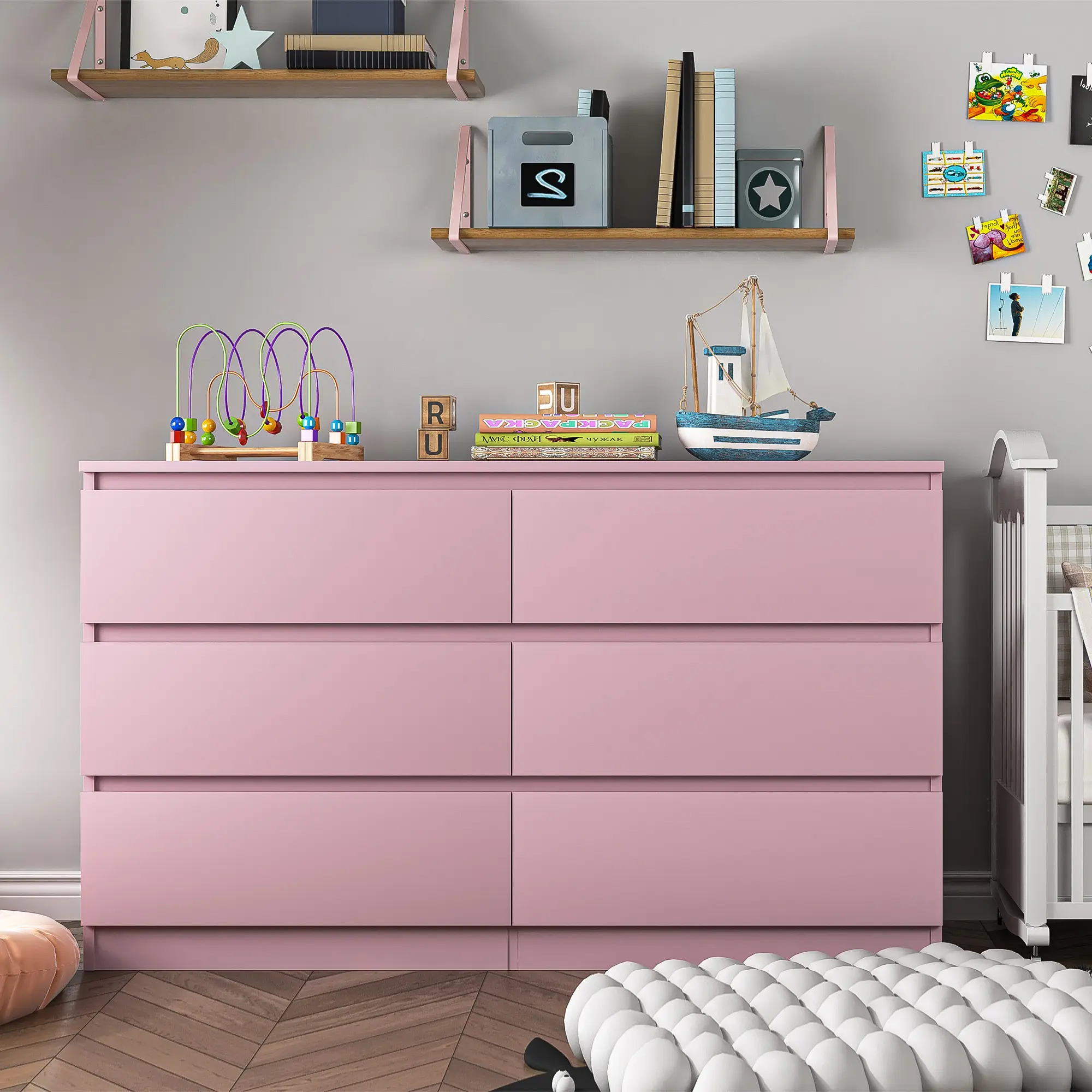 Spaco 6-Drawer Double Sturdy Engineered Wood Chest of Drawers - Floor Standing Organizer Storage, Home Organization Storage for Bedroom, Aesthetic Room Decor Indoor Furniture Cabinet