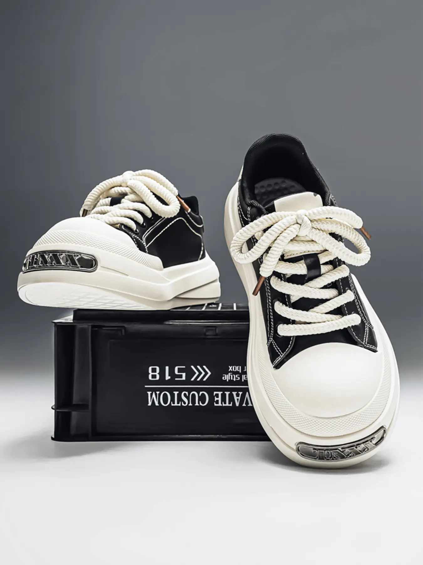 1 Pair Men's Casual Chunky Platform Derby Sneakers | Street Skate Style | Leather Upper + Thick Woven Laces + Metal Toe Accent + Non-Slip Sole | Skateboarding / Daily Commute / Street Style, Height-Boosting Trendy Trainers