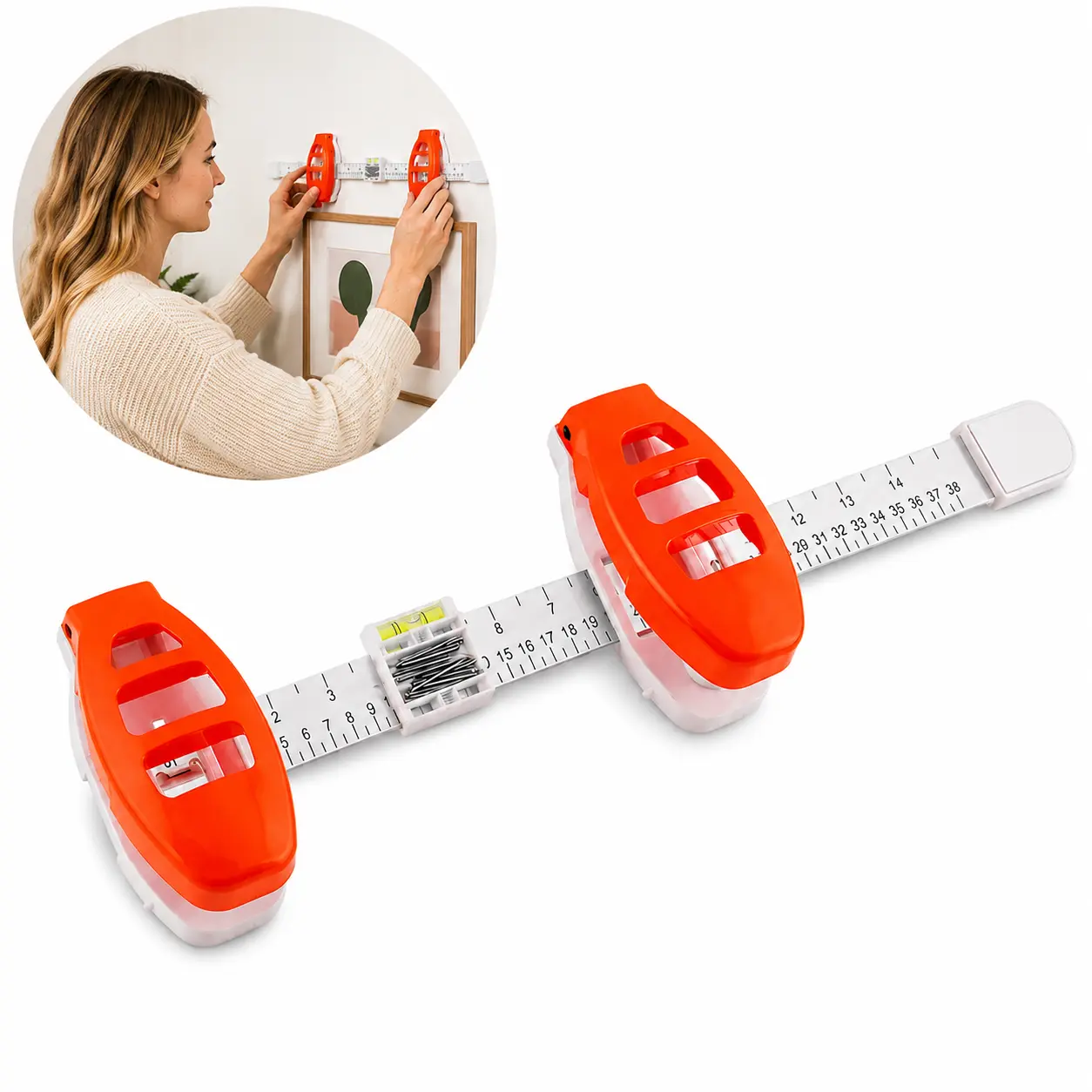 Professional Picture Hanging Tool with Built-in Level and Ruler - Multifunctional Frame Alignment Kit for Easy and Precise Wall Decor Placement