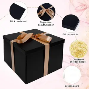 Gift Box with Lid, Black Gift Box 23 X 23 X 18 Cm Gift Box Birthday Gift Box with Gift Decoration Accessories for Mother's Day Birthday Party