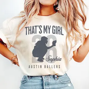 [Custom] Comfort Colors That’s My Girl Softball Shirt, Personalized Softball Mom Dad Tee, Custom Name Gift