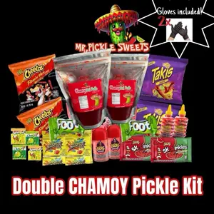 Mr.PickleSweets Chamoy Double Pickle Kit - Includes Gloves, Snacks & Chamoy Tangy Sauce