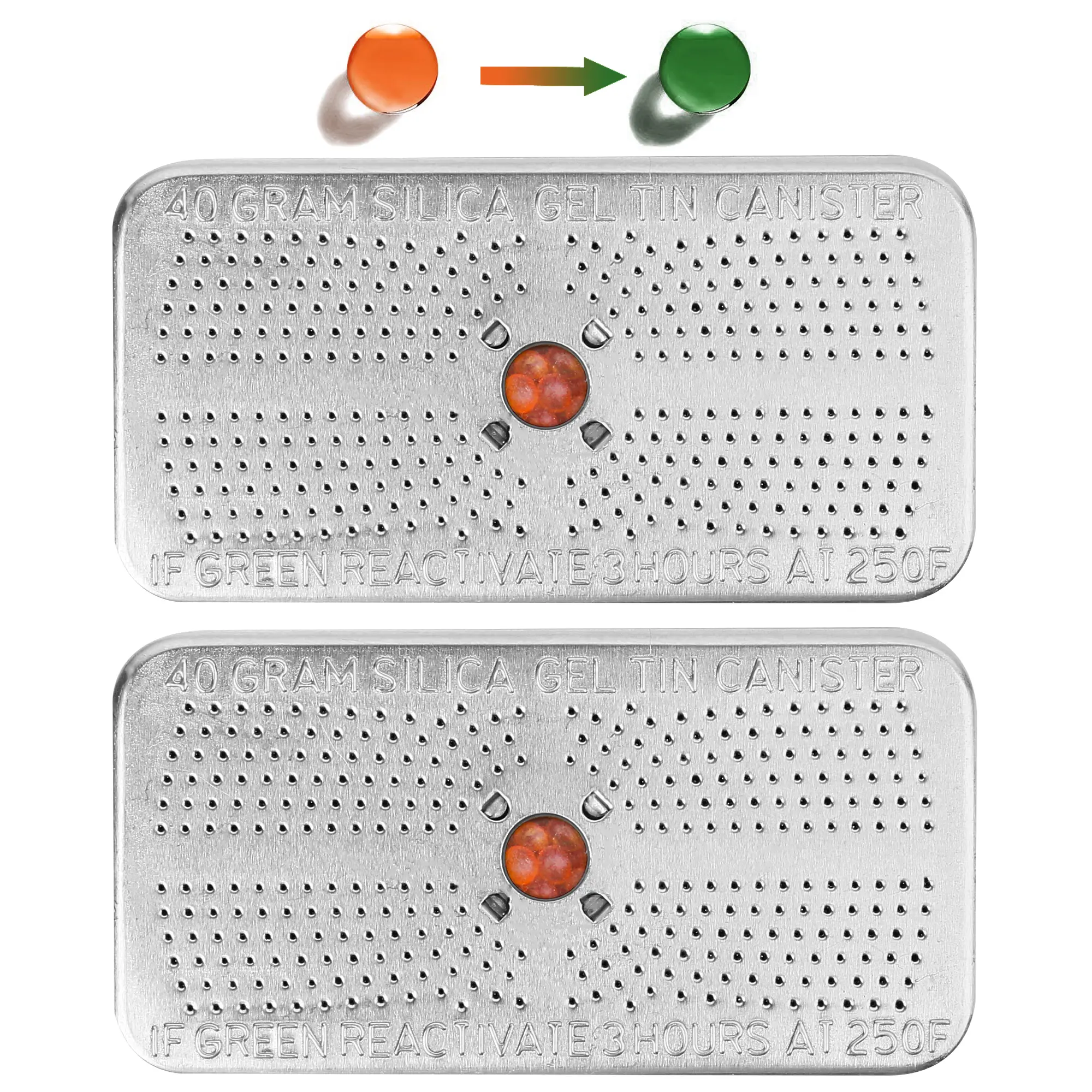 LotFancy 40Gram Indicating Silica Gel Desiccant Canister, Pack of 2, (Orange to Dark Green), Reusable Dehumidifier Desiccant, Moisture Absorbing, No Cobalt II Chloride