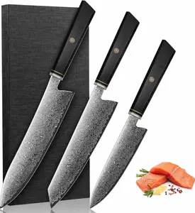 German Damascus Chef Knife Set - 3 PCS Kitchen Knives Professional, Razor Sharp 67 Layers Damascus Japanese Knife Set for Kitchen with Wood Handle, Ideal Christmas Gifts for Men Women