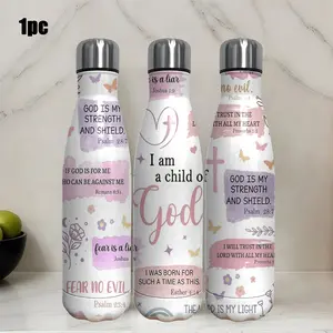 1pc 17.5/20/33oz Stainless Steel Insulated Thermos Mug, Pink to White Gradient, Inspirational Quotes, Rainbow, Cross, Butterfly, and Floral Elements, Faith-Themed Design, Suitable for Outdoor, Sports, and Indoor Use, Personalized Holiday Gift