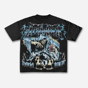 Men's Oversized Vintage Round Neck Short-Sleeve Tshirt - Plus-Size Menswear, Soft Cotton, Grim Reaper Skull Graphic Print, Casual T-Shirts, Breathable Streetwear Top