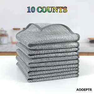 10-Pack Multipurpose Anti-Scratch Wire Dish Cloths - Reusable Double Layer Cloths for Kitchen Cleaning, Wet and Dry Washable, Durable Steel, dishcloth mesh