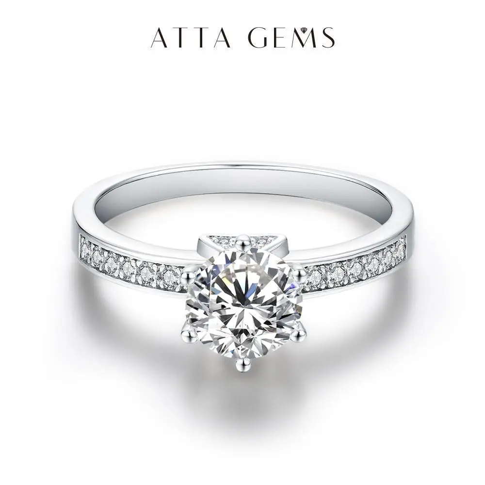 ATTA GEMS 925 Sterling Silver Round Cut 2CT Lab-Created Moissantie Ring for Women Exquisite Cute Six Claw Stackable Ring Mother's Day Jewelry Gift [#R03]