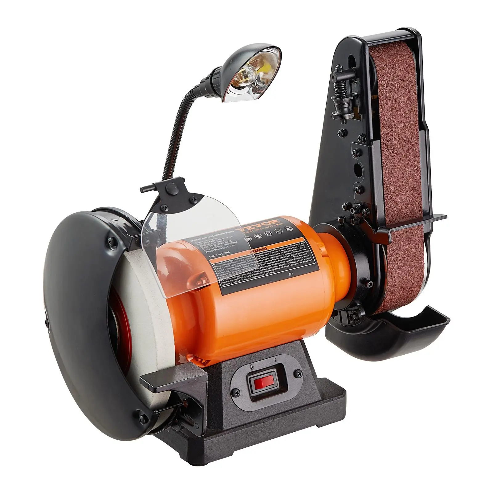 【summerfinds】VEVOR 8-Inch Bench Grinder & 2x28-Inch Belt Sander Combo Power Tool, 2.5A Induction Motor, Protective Shield, LED Lights for Sharpening Blades, Axes, Deburring Metals/Wood Polishing, 2-Inch X 28-Inch