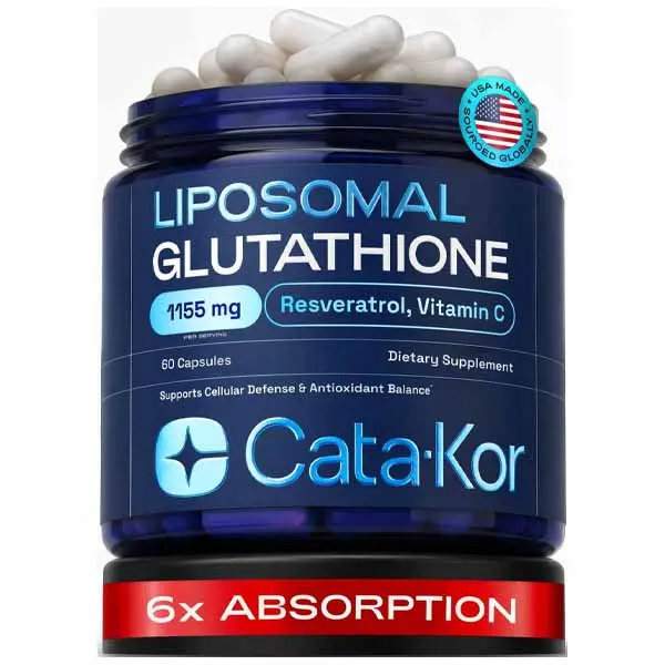 Cata-Kor Liposomal Glutathione 1000mg – Ultra High Absorption with Resveratrol, Vitamin C, Selenium & Vitamin B2 – Antioxidant Support for Immune Support & Healthy Aging – (60 Count (Pack of 1))