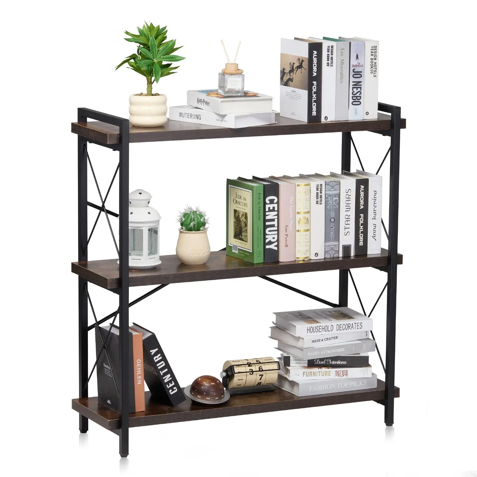 【Summerfinds】VEVOR Metal Bookshelf, 3-Tier Industrial Bookshelf, Small Rustic Storage Display Bookcase with Open Shelves, Freestanding Display Vintage Shelving Unit Storage Rack, for Living room, Bedroom & Office