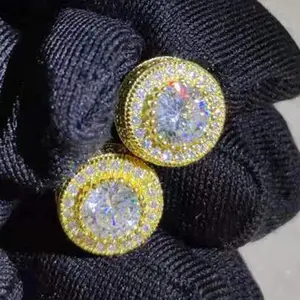 Unisex cubic zirconia stud earrings, 14K gold plated, hypoallergenic, round openwork unique stud earrings.