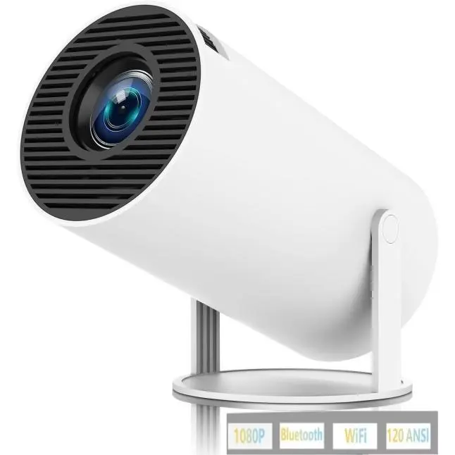 HY300 Projector With Built-in Apps, Wifi Bluetooth 4K 1080P, Auto Keystone, Short Throw and 180 Adjustable, Mini Portable Outdoor Movie (White) Audio Automatic Connection Noise Wireless
