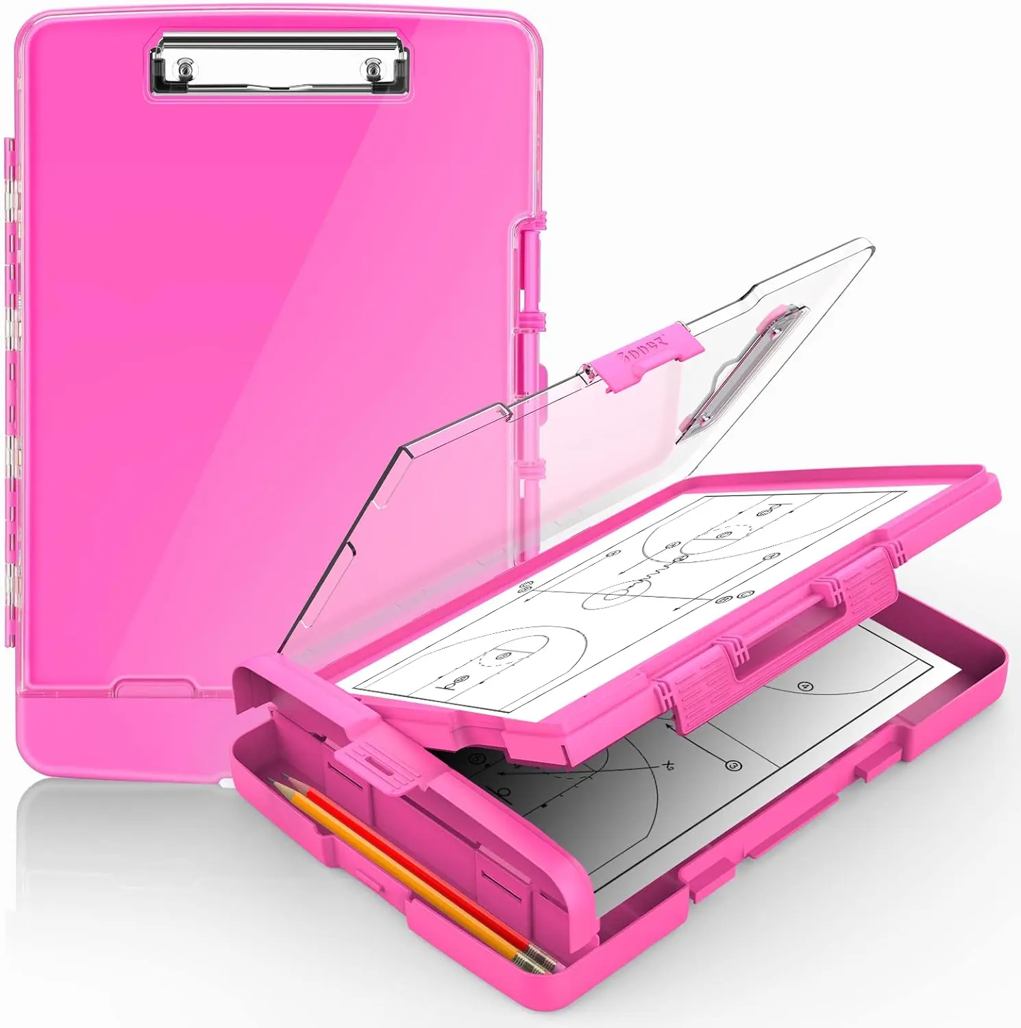 Clipboard with 2 Storage & Pen Holder, 8.5x11 with Dual Storage, Clearview Dry Erase Coach Clipboard with Real Hinge, High Capacity, School & Office Supplies