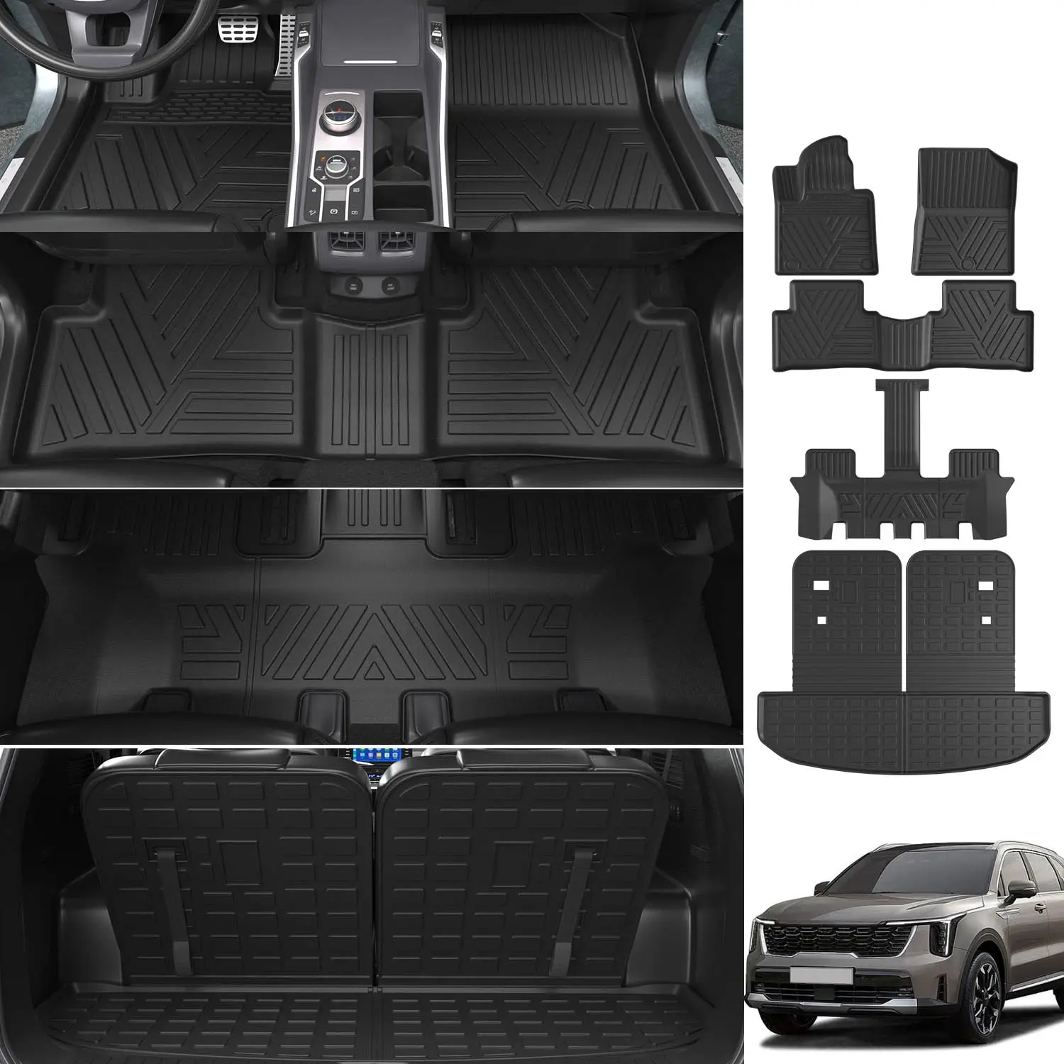 [Fits 21-26 Sorento] Floor Mats Compatible with 2021-2026 KIA Sorento Cargo Liner Backrest Mats TPE Replacement for 2021 2022 2023 2024 2025 2026 KIA Sorento Accessories (Trunk Mat with Backrest Mats+Floor mats)