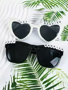 Just Married Lettering Sunglasses Set, Uv400 Protection, Wedding Accessories for Bride & Groom, Bachelorette Party, Honeymoon Travel