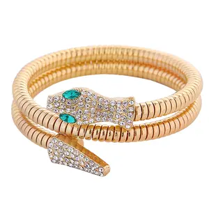OIDEA Women's Golden Serpent Wrap Cuff Bracelet - Stainless Steel Cubic Zirconia Vintage Punk Witchy Jewelry, Slightly Adjustable Fashion Bracelets for Daily Wear, Special Occasions Trendy Jewellery Accessories summerwins