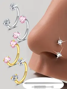 Heart Shaped Rhinestone Decor Nose Ring, Stainless Steel Nose Ring, Fashionable Body Jewelry for Women & Girls, Trendy All-match & Exquisite Jewelry for Birthday Gift, Nose Piercing Jewelry