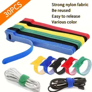 30pcs Multicolor Nylon Velcro Straps, Reusable Self-Adhesive Cable Management Ties, Home Office Multi-Purpose Wire Organizer, Multifunctional Cable Tie