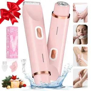 FANOVAE Bikini Trimmers 2-in-1 Electric Shaver for Women, Viral Bikini Shaver Painless for Face Body, IP67 Waterproof Pink Womens Razor facial electric shaver floral shaver led  razor Wet & Dry Body Hair Trimmer
