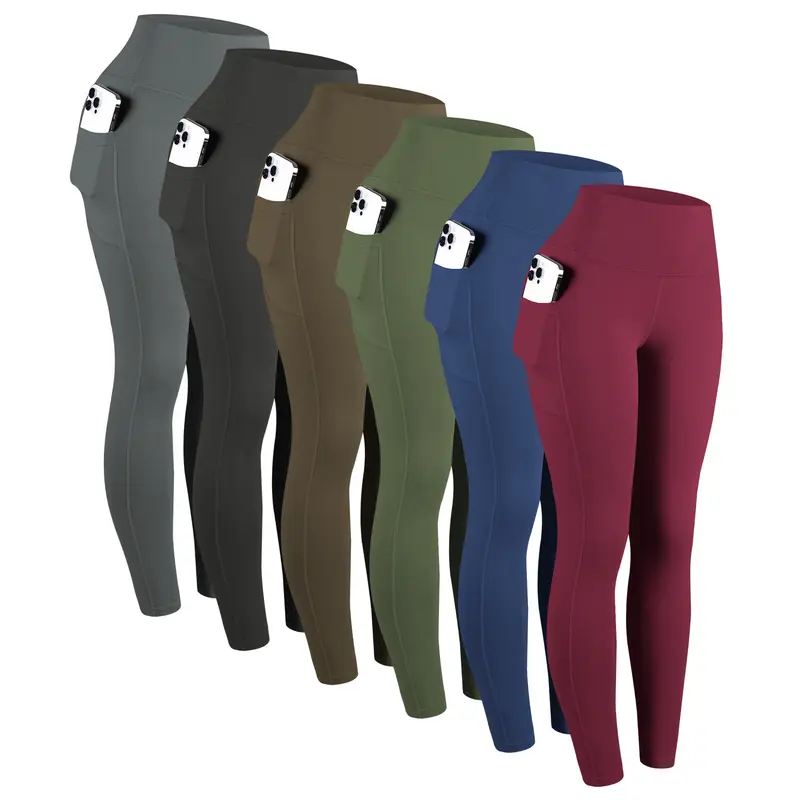 CHRLEISURE 1/3/6-PACK High Waist Yoga Pants With Pockets, Exercise Running Yoga Leggings, Tummy Control Workout Running Yoga Leggings for Women Activewear Bottoms