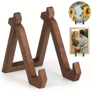 Vintage Recycled Wood Display Tray Holder, 15.24 Cm A-Frame Tabletop Photo Frame Stand, Rustic Home Decor for Trays, Plaques, Photos