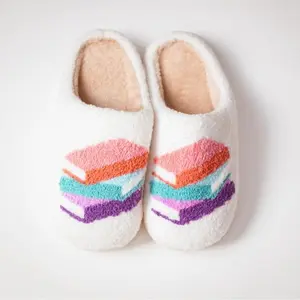 Women's Book Stack Slippers, Cotton Cozy Soft Fluffy Non-Slip Sole Indoor Home Outdoor Slippers Comfort Footwear Cute Slippers for Women Shoe Gift Ideas
