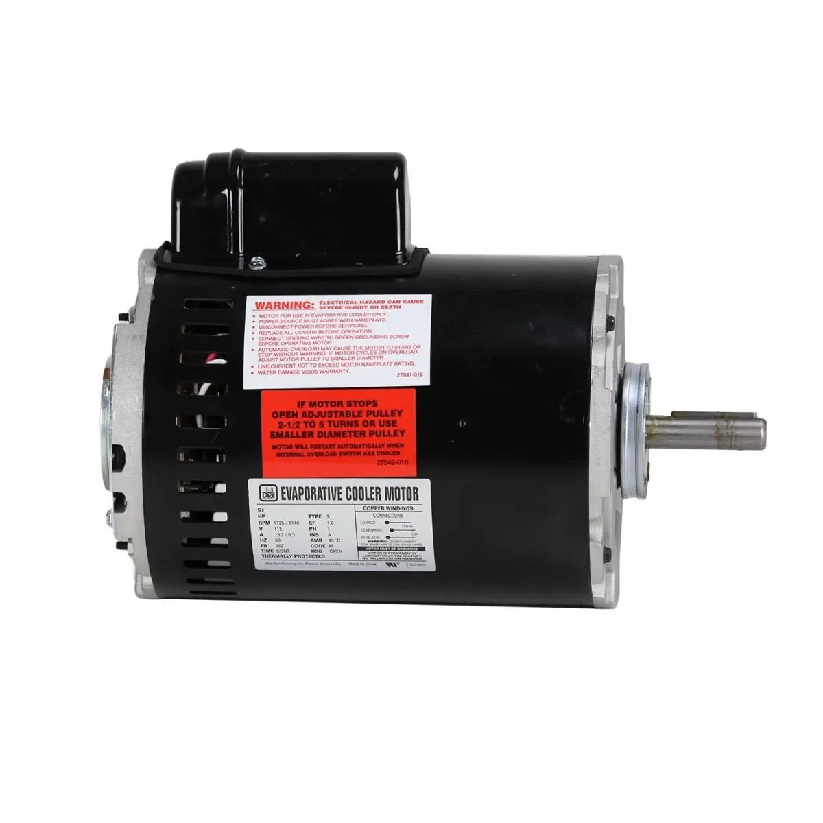 212 MAIN Induction Motor, 1 HP 2-Speed 115V, Corrosion-Resistant Steel with Automatic Thermal Overload Protection for Single Inlet Evaporative Coolers, Corrosion-Resistant Steel Construction