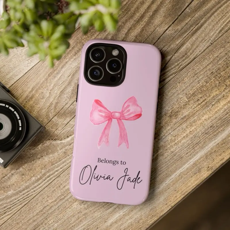 Pink Bow Phone Case with Custom Name - Personalized Phone Accessory with Elegant Design and Protective Features