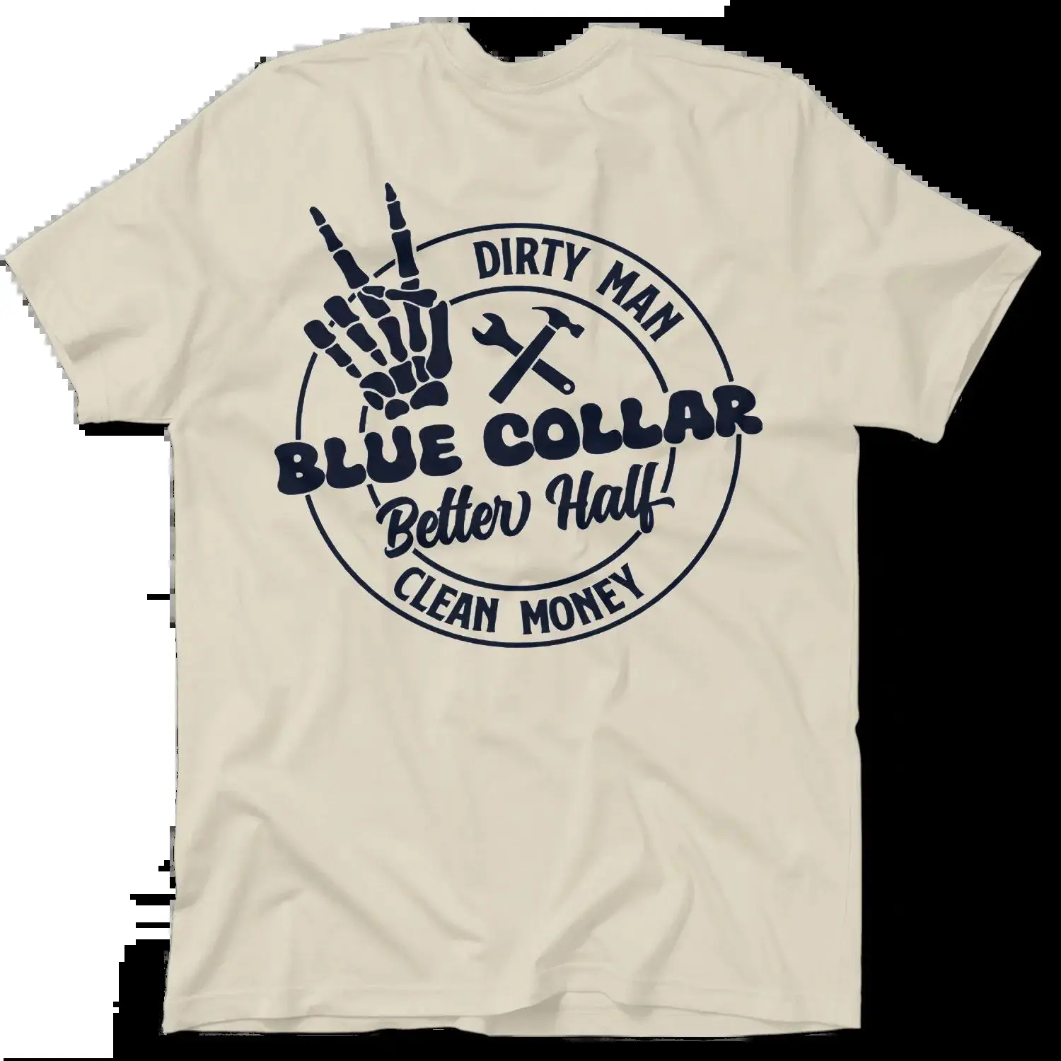 Women's Classic Round Neck Short Sleeve Shirt - Dirty Man Clean Money Blue Collar Print, Soft Cotton Fabric, Unisex Fit, Breathable Lightweight Navy Streetwear Top for Daily Wear