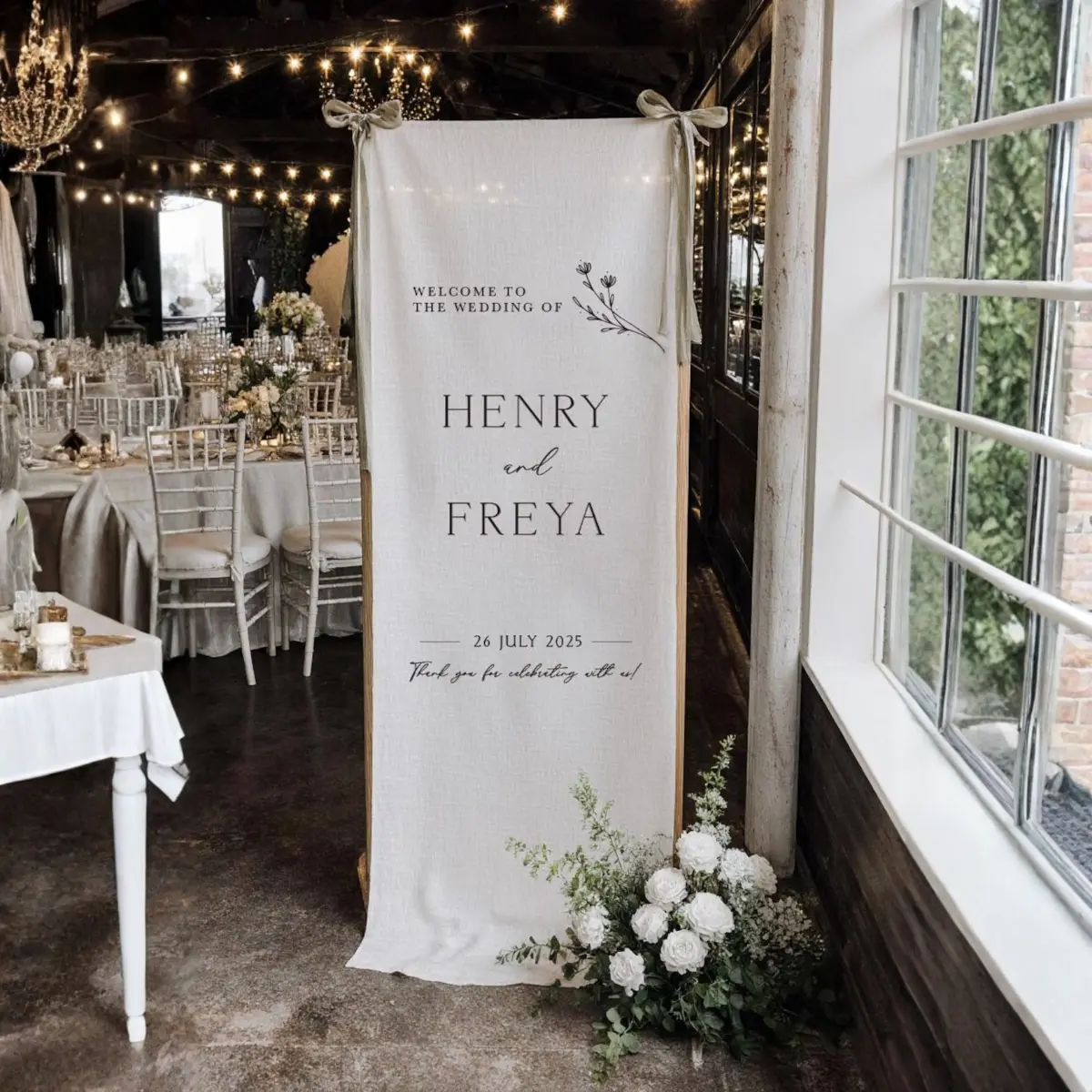 Personalized Cotton Linen Wedding Welcome Sign, Custom Wedding Banner, Bridal Shower Decor, Engagement Party Sign, Minimalist Wedding Reception Banner