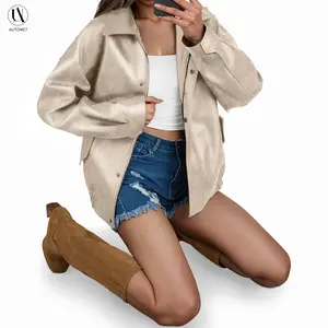 Automet Women's Faux Leather Motorcycle Jacket Trendy Fall Spring Clothes Oversized Zip Up Winter Coat Outerwear Black Style Long Sleeve Casual Fit