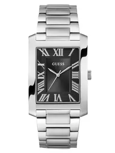 GUESS Male Silver-Tone and Black Square Analog Watch GUESS Male Silver-Tone and Black Square Analog Watch