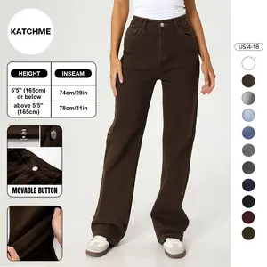 KatchMe Women's Minimalist High Waist Stretch Wide Leg Jeans, Casual Multi-Pocket Denim Trousers for Women, Classic Lady's Bottoms, Street Womenswear (US)