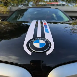 Hugexpen Exclusive BMW Hood Decal for Engine Covers, Sport Style Decorative Sticker, Black/White, Vinyl Film